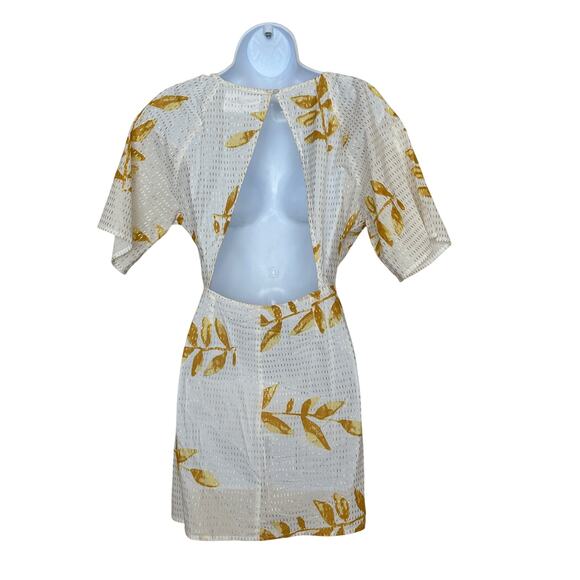 Sundress White Mini Dress XS Tropical Vacation Plunging Cotton Metallic $210 - Picture 3 of 5